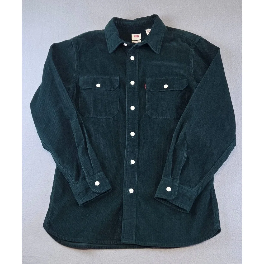 Levis the Worker Corduroy Button Up Long Sleeve Shirt Relaxed Fit Green Mens S